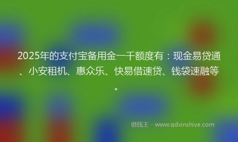 2025年的支付宝备用金一千额度有：现金易贷通、小安租机、惠众乐、快易借速贷、钱袋速融等。