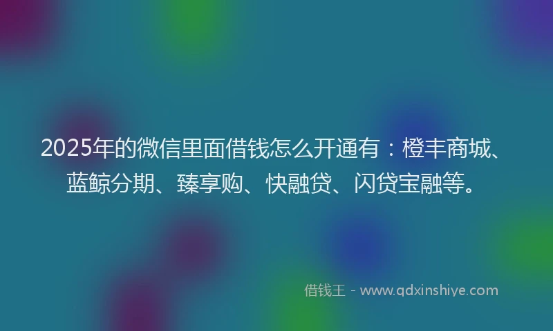 2025年的微信里面借钱怎么开通有：橙丰商城、蓝鲸分期、臻享购、快融贷、闪贷宝融等。