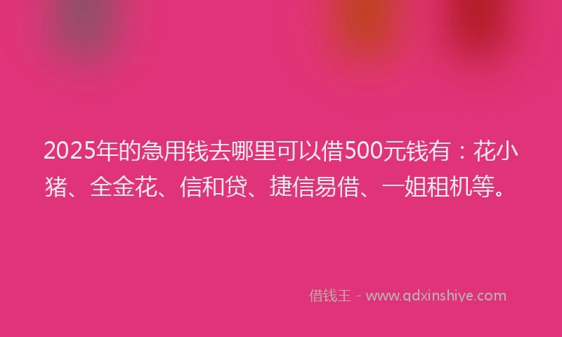 2025年的急用钱去哪里可以借500元钱有：花小猪、全金花、信和贷、捷信易借、一姐租机等。