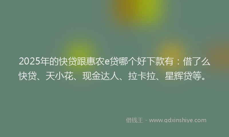 2025年的快贷跟惠农e贷哪个好下款有：借了么快贷、天小花、现金达人、拉卡拉、星辉贷等。