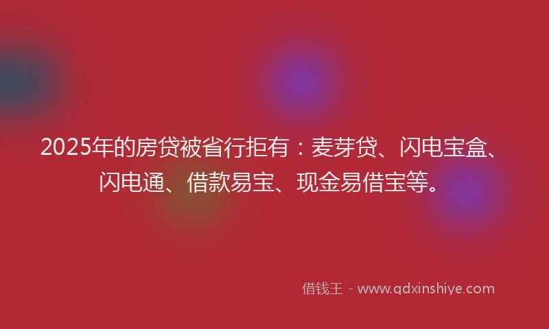 2025年的房贷被省行拒有：麦芽贷、闪电宝盒、闪电通、借款易宝、现金易借宝等。