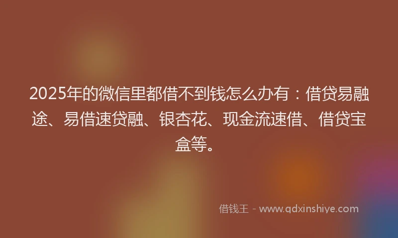 2025年的微信里都借不到钱怎么办有：借贷易融途、易借速贷融、银杏花、现金流速借、借贷宝盒等。