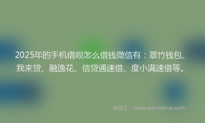 2025年的手机借呗怎么借钱微信有：翠竹钱包、我来贷、融逸花、信贷通速借、度小满速借等。