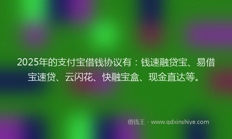 2025年的支付宝借钱协议有：钱速融贷宝、易借宝速贷、云闪花、快融宝盒、现金直达等。