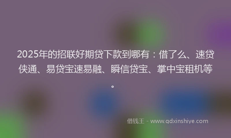 2025年的招联好期贷下款到哪有：借了么、速贷侠通、易贷宝速易融、瞬信贷宝、掌中宝租机等。