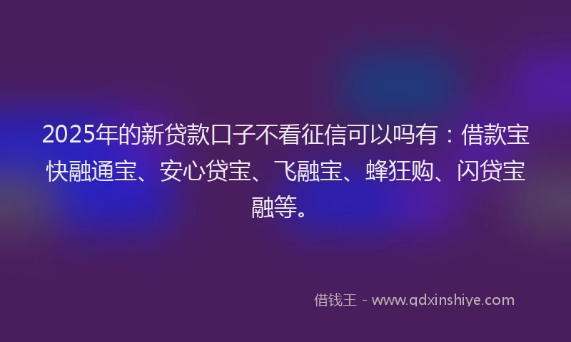 2025年的新贷款口子不看征信可以吗有：借款宝快融通宝、安心贷宝、飞融宝、蜂狂购、闪贷宝融等。