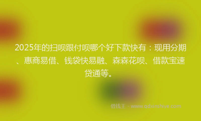 2025年的扫呗跟付呗哪个好下款快有：现用分期、惠商易借、钱袋快易融、森森花呗、借款宝速贷通等。