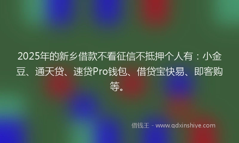 2025年的新乡借款不看征信不抵押个人有：小金豆、通天贷、速贷Pro钱包、借贷宝快易、即客购等。