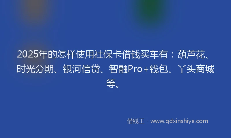 2025年的怎样使用社保卡借钱买车有：葫芦花、时光分期、银河信贷、智融Pro+钱包、丫头商城等。