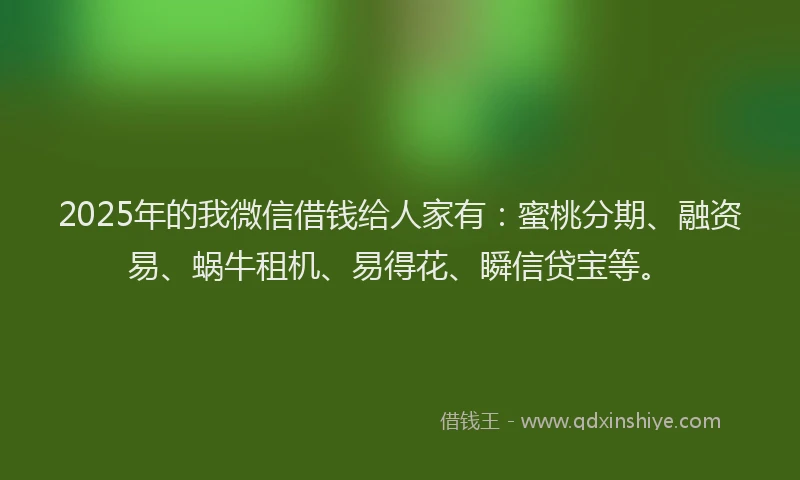 2025年的我微信借钱给人家有：蜜桃分期、融资易、蜗牛租机、易得花、瞬信贷宝等。