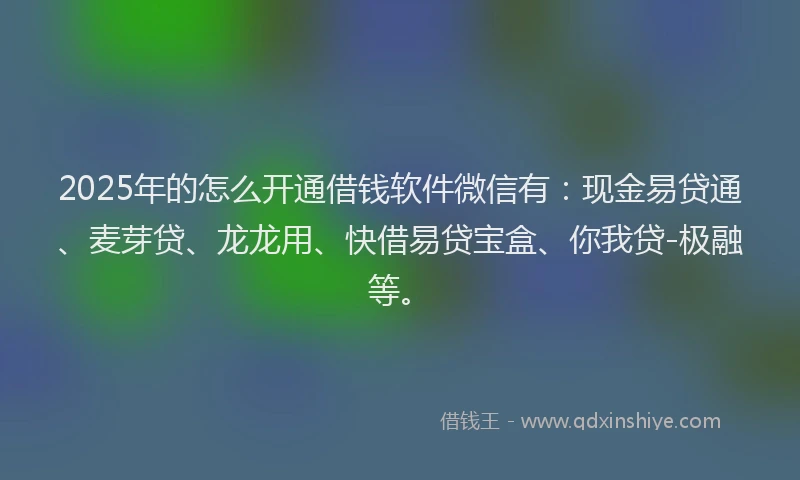 2025年的怎么开通借钱软件微信有：现金易贷通、麦芽贷、龙龙用、快借易贷宝盒、你我贷-极融等。