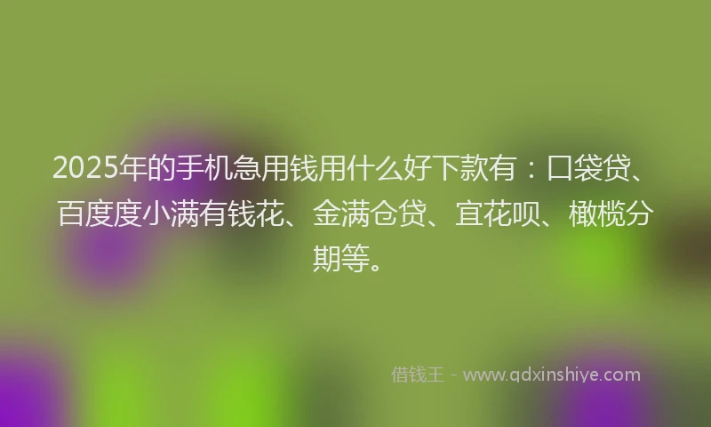 2025年的手机急用钱用什么好下款有：口袋贷、百度度小满有钱花、金满仓贷、宜花呗、橄榄分期等。