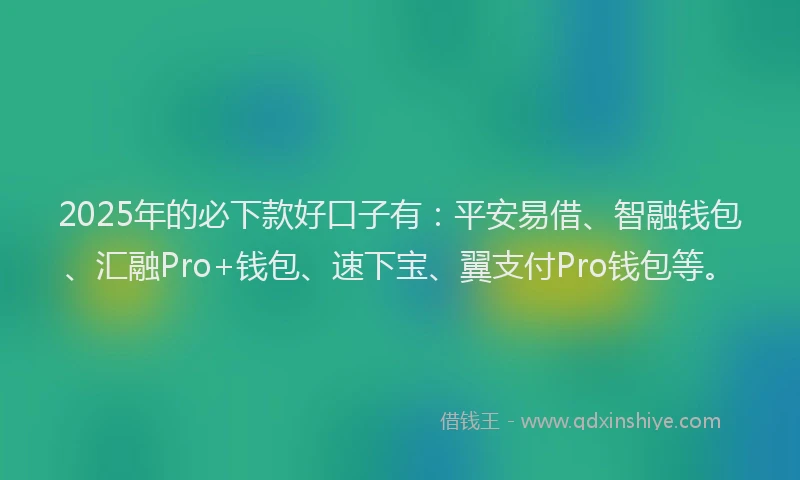 2025年的必下款好口子有：平安易借、智融钱包、汇融Pro+钱包、速下宝、翼支付Pro钱包等。