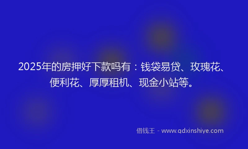 2025年的房押好下款吗有：钱袋易贷、玫瑰花、便利花、厚厚租机、现金小站等。