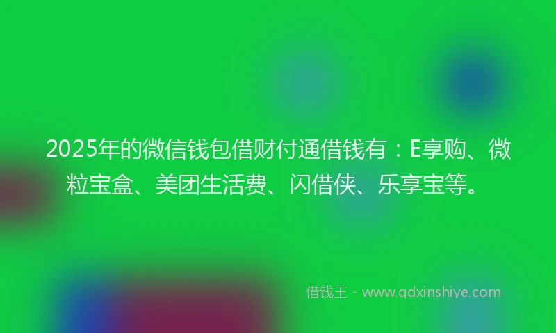 2025年的微信钱包借财付通借钱有：E享购、微粒宝盒、美团生活费、闪借侠、乐享宝等。