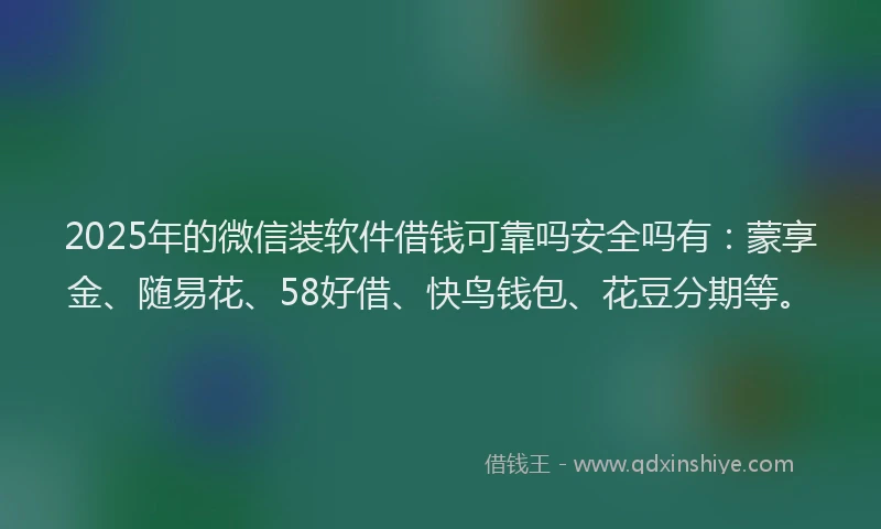 2025年的微信装软件借钱可靠吗安全吗有：蒙享金、随易花、58好借、快鸟钱包、花豆分期等。
