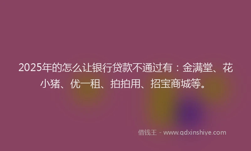 2025年的怎么让银行贷款不通过有：金满堂、花小猪、优一租、拍拍用、招宝商城等。