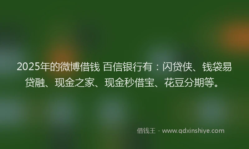 2025年的微博借钱 百信银行有：闪贷侠、钱袋易贷融、现金之家、现金秒借宝、花豆分期等。