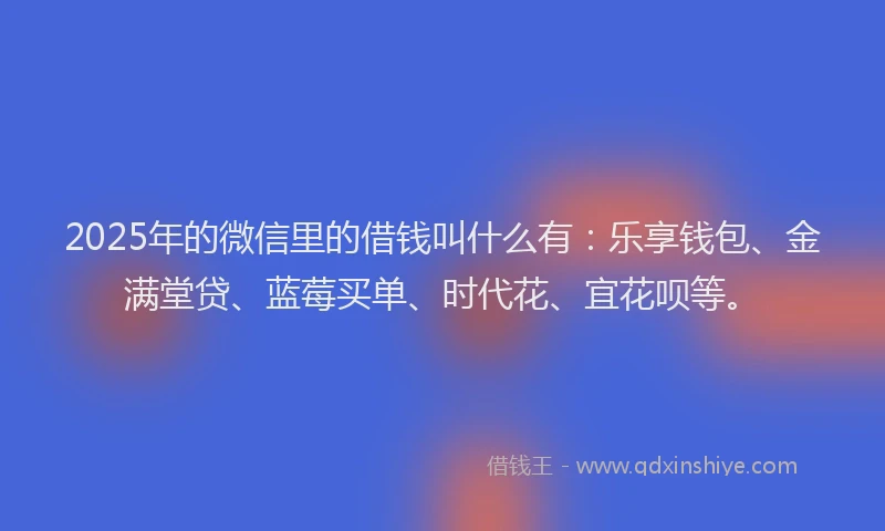 2025年的微信里的借钱叫什么有：乐享钱包、金满堂贷、蓝莓买单、时代花、宜花呗等。