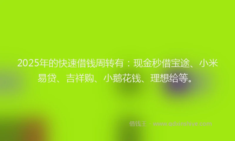 2025年的快速借钱周转有：现金秒借宝途、小米易贷、吉祥购、小鹅花钱、理想给等。