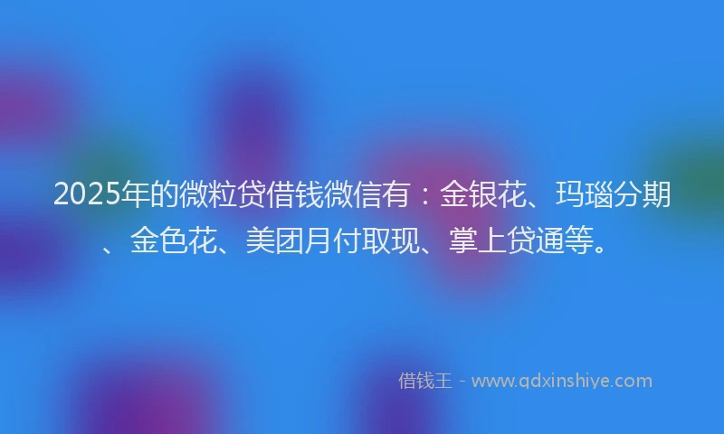 2025年的微粒贷借钱微信有：金银花、玛瑙分期、金色花、美团月付取现、掌上贷通等。