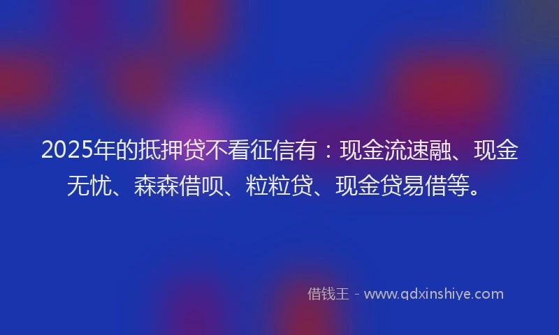2025年的抵押贷不看征信有：现金流速融、现金无忧、森森借呗、粒粒贷、现金贷易借等。