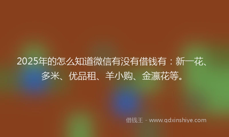 2025年的怎么知道微信有没有借钱有：新一花、多米、优品租、羊小购、金瀛花等。