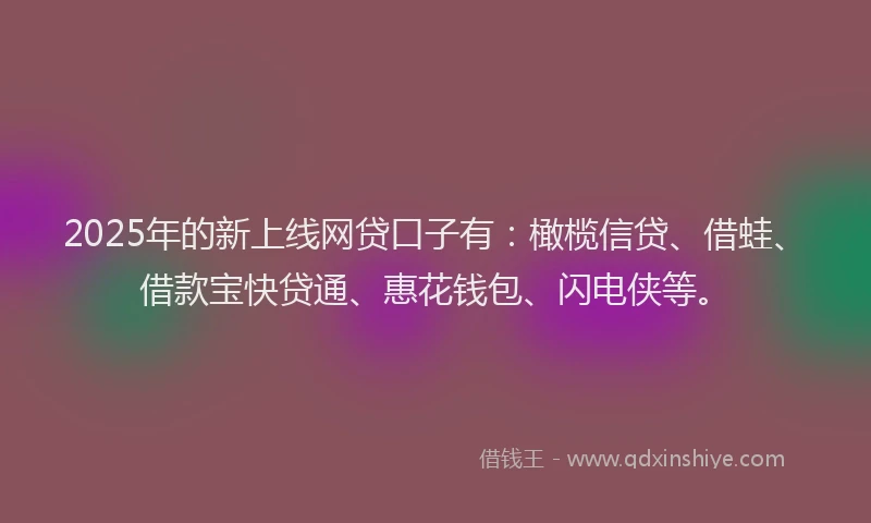 2025年的新上线网贷口子有：橄榄信贷、借蛙、借款宝快贷通、惠花钱包、闪电侠等。