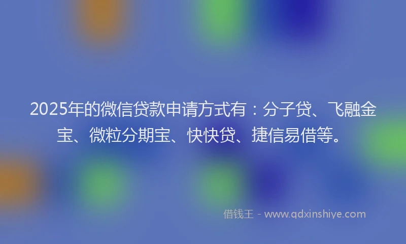 2025年的微信贷款申请方式有：分子贷、飞融金宝、微粒分期宝、快快贷、捷信易借等。