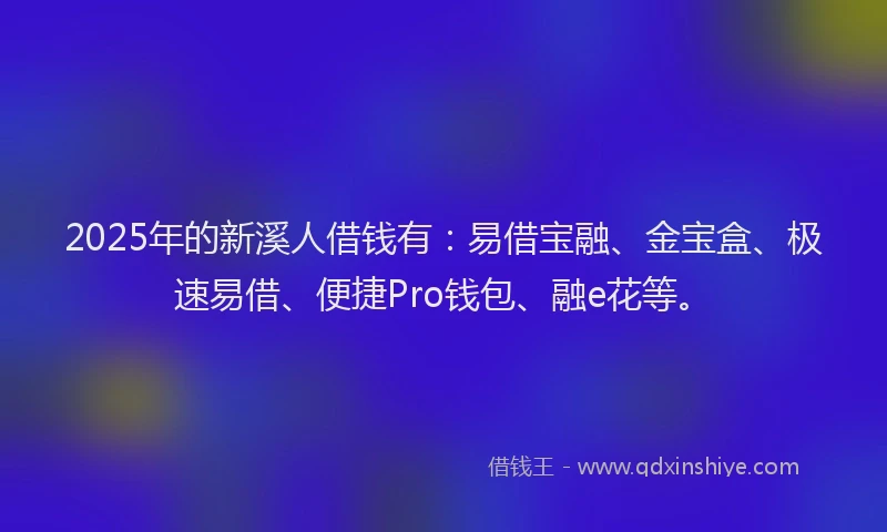 2025年的新溪人借钱有：易借宝融、金宝盒、极速易借、便捷Pro钱包、融e花等。