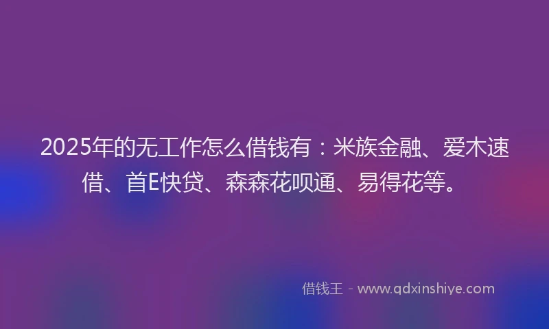 2025年的无工作怎么借钱有：米族金融、爱木速借、首E快贷、森森花呗通、易得花等。