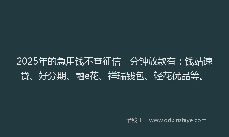 2025年的急用钱不查征信一分钟放款有：钱站速贷、好分期、融e花、祥瑞钱包、轻花优品等。