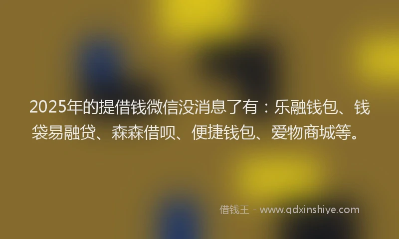2025年的提借钱微信没消息了有：乐融钱包、钱袋易融贷、森森借呗、便捷钱包、爱物商城等。