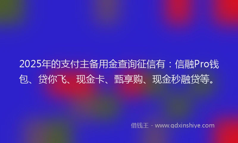 2025年的支付主备用金查询征信有：信融Pro钱包、贷你飞、现金卡、甄享购、现金秒融贷等。