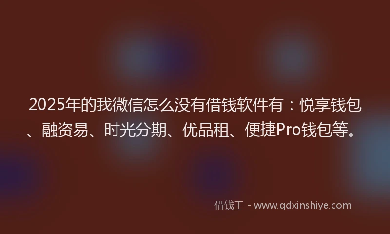 2025年的我微信怎么没有借钱软件有：悦享钱包、融资易、时光分期、优品租、便捷Pro钱包等。