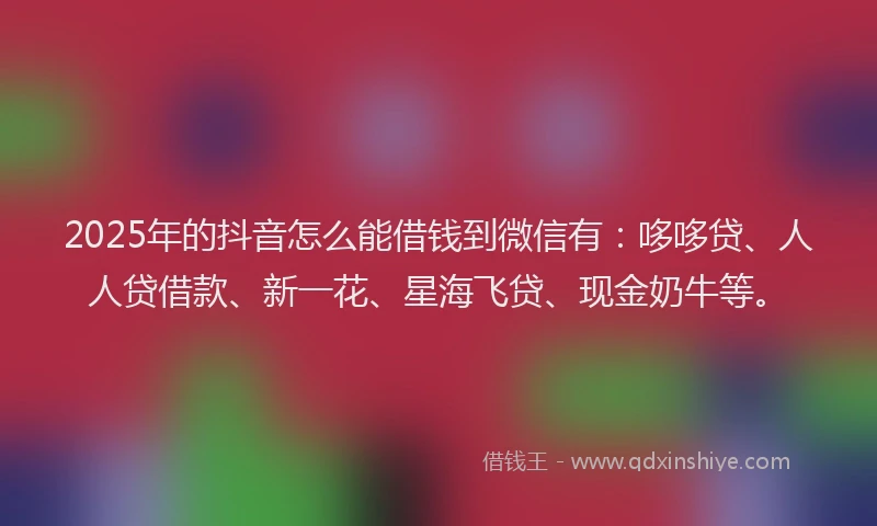 2025年的抖音怎么能借钱到微信有：哆哆贷、人人贷借款、新一花、星海飞贷、现金奶牛等。