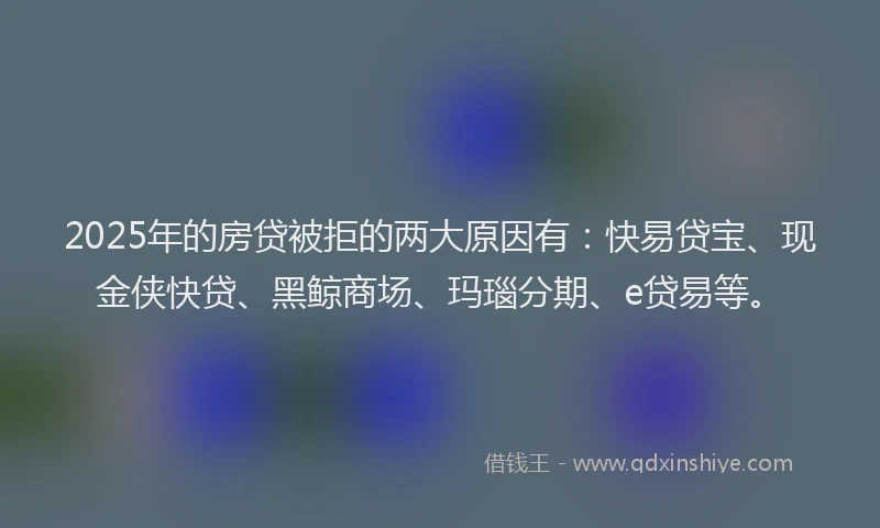 2025年的房贷被拒的两大原因有：快易贷宝、现金侠快贷、黑鲸商场、玛瑙分期、e贷易等。