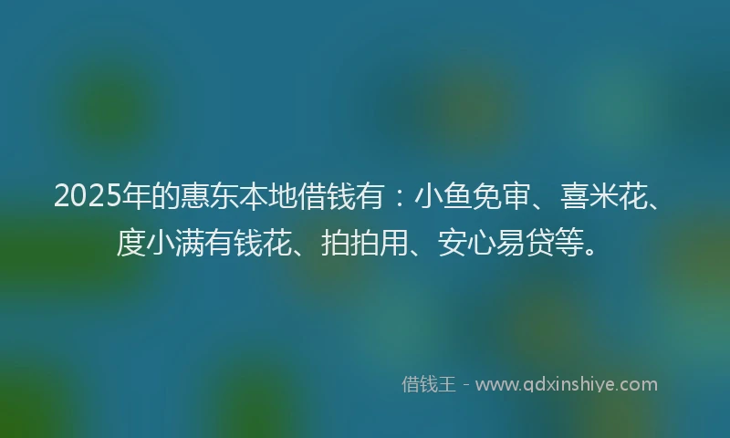 2025年的惠东本地借钱有：小鱼免审、喜米花、度小满有钱花、拍拍用、安心易贷等。