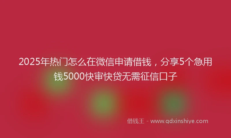 2025年热门怎么在微信申请借钱，分享5个急用钱5000快审快贷无需征信口子