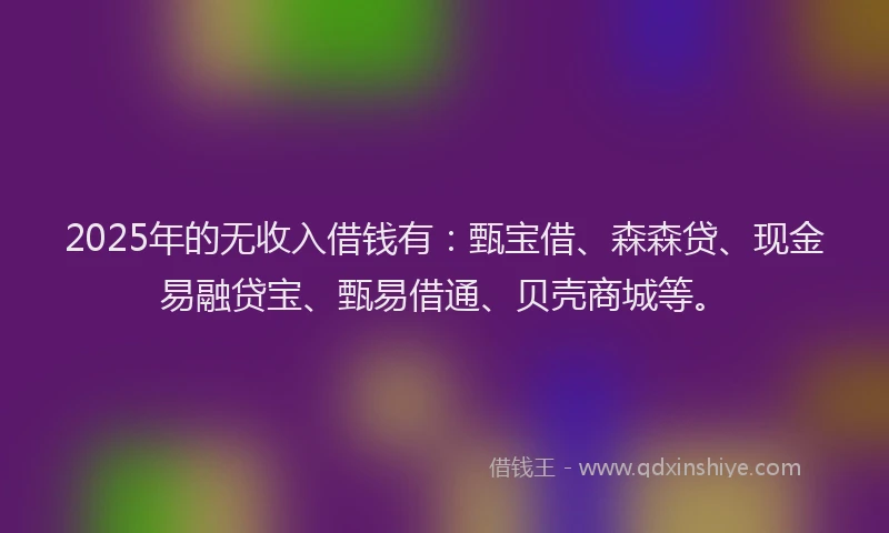 2025年的无收入借钱有：甄宝借、森森贷、现金易融贷宝、甄易借通、贝壳商城等。