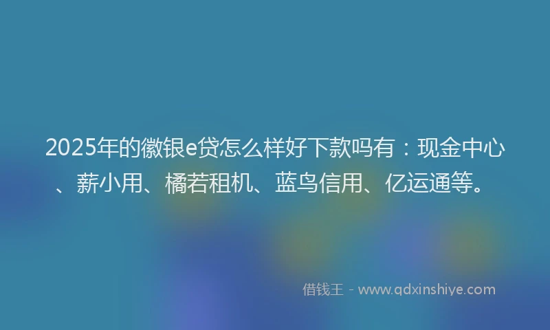 2025年的徽银e贷怎么样好下款吗有：现金中心、薪小用、橘若租机、蓝鸟信用、亿运通等。