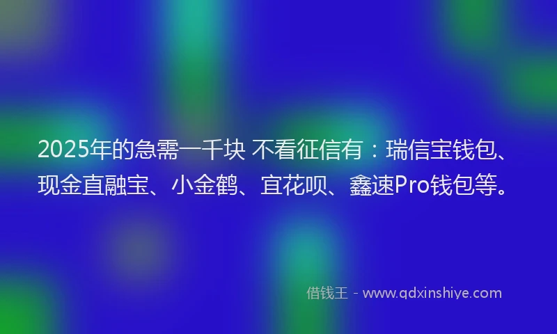 2025年的急需一千块 不看征信有：瑞信宝钱包、现金直融宝、小金鹤、宜花呗、鑫速Pro钱包等。