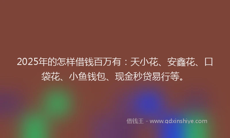 2025年的怎样借钱百万有：天小花、安鑫花、口袋花、小鱼钱包、现金秒贷易行等。