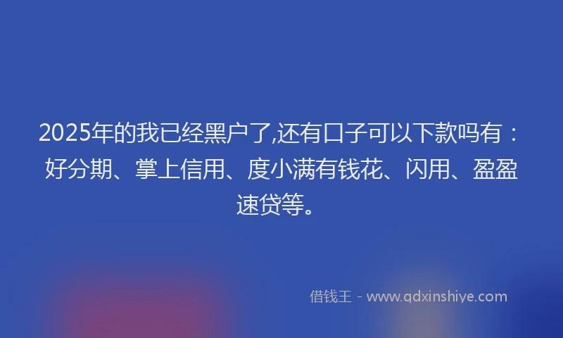 2025年的我已经黑户了,还有口子可以下款吗有：好分期、掌上信用、度小满有钱花、闪用、盈盈速贷等。
