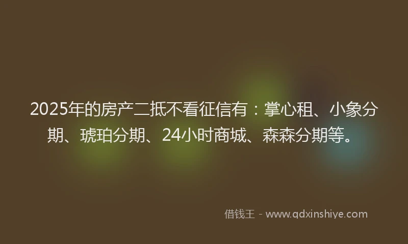 2025年的房产二抵不看征信有：掌心租、小象分期、琥珀分期、24小时商城、森森分期等。