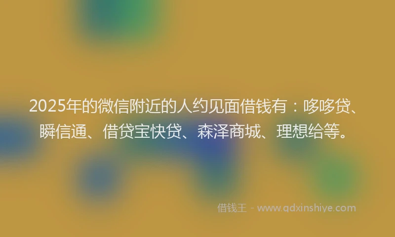 2025年的微信附近的人约见面借钱有：哆哆贷、瞬信通、借贷宝快贷、森泽商城、理想给等。
