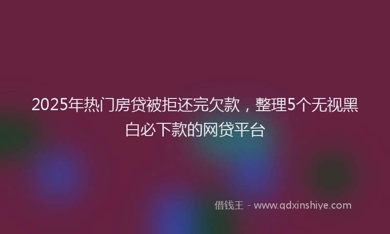 2025年热门房贷被拒还完欠款，整理5个无视黑白必下款的网贷平台