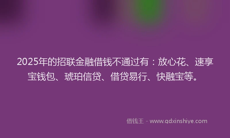 2025年的招联金融借钱不通过有：放心花、速享宝钱包、琥珀信贷、借贷易行、快融宝等。