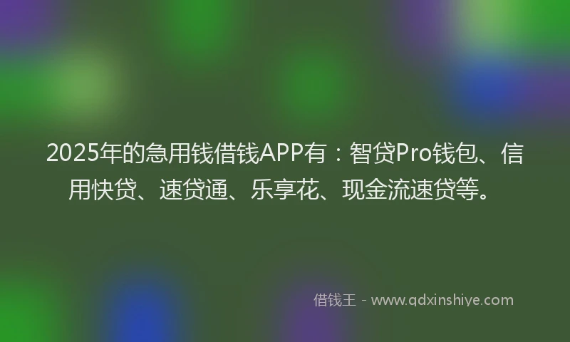 2025年的急用钱借钱APP有：智贷Pro钱包、信用快贷、速贷通、乐享花、现金流速贷等。