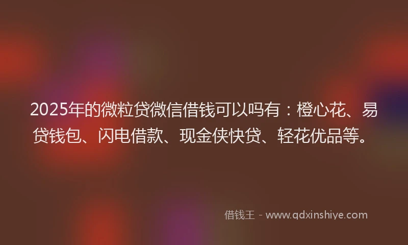 2025年的微粒贷微信借钱可以吗有：橙心花、易贷钱包、闪电借款、现金侠快贷、轻花优品等。